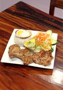Rice Special, Lemongrass Chicken, Pork Patty, Egg Rolls, and Fried Egg