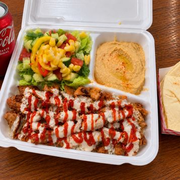 Our Rice Donair Platter and a Pop Special