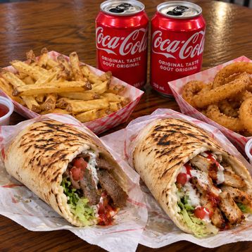 Two Regular Donair + 1 Large Fries (Poutine) + Two Pops
