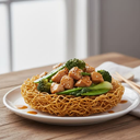 Crispy noodle with chicken and veg