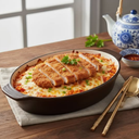Baked house special pork chop on rice