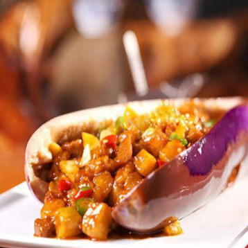 Pan Fried Diced Beef Tendeloin w/ Eggplant