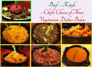 Kitefo with Three Kinds of Vegetable Dishes