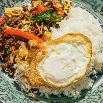 Basil Beef with Fried Egg ( NOT Gluten Free )
